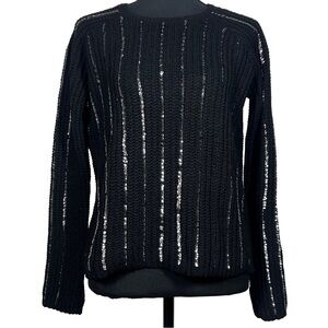 NWT Endless Rose Black Sequin Stripe Sweater, Size X-Small